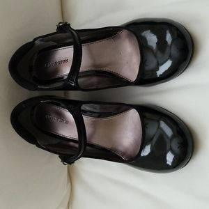 COPY - Faux pattent and suede Mary Jane wedge heels